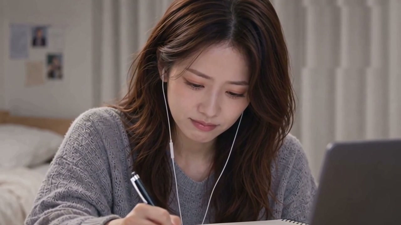 制作サンプルの一場面:ノートに向き合う動画編集者